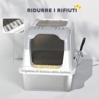 Lettiera per Gatti Chiusa a 2 Ingressi con Deodorante e Paletta, 60.4x40.4x41.8 cm, Bianco e Grigio
