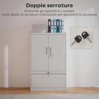 Mobile da Ufficio in Acciaio con Ripiano Interno Regolabile e Cassetto, 80x40x130 cm, Bianco