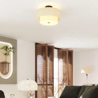 Lampada a Soffitto, Lampada a Sospensione con Doppi Paralumi in Lino, Bianco crema