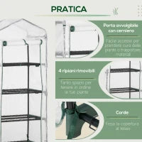 Serra per Piante Verticale con Scaffale a 4 Ripiani in Acciaio e PE Bianco, 70x50x160cm