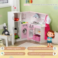 Cucina Giocattolo per Bambini 3-6 Anni con Luci e Utensili da Cucina Realistici, in MDF e PP, 84x93.5x85 cm
