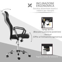 Sedia Ergonomica da Ufficio Girevole e Dondolo con Ruote, Altezza Regolabile e Schienale a Rete, 63x65x109-119 cm, Nero
