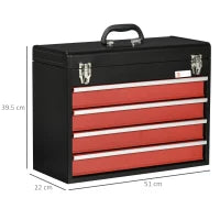 DURHAND Cassetta Porta Attrezzi in Acciaio con 4 Cassetti e Vassoio Superiore, 51x22x39.5 cm, Rosso e Nero