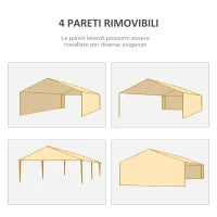 Gazebo da Giardino per Eventi con 4 Pareti Rimovibili con Finestre, 5.8x2.9x2.5m, Bianco