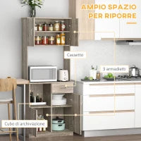 Credenza Moderna per Cucina o Sala da Pranzo, Mobile Buffet con Armadietti e Cassetti in Legno, Grigio, 71x41x178cm
