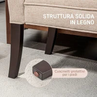 Panca Fondo Letto Imbottita e a Bottoni, in Tessuto Effetto Lino e Legno, 141x44x65 cm, Beige