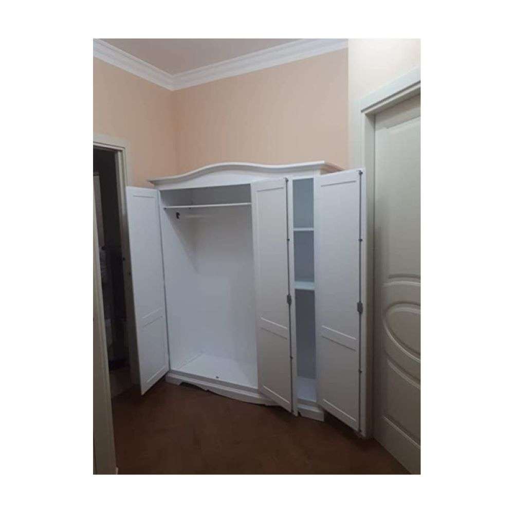 Armadio appendiabiti con bastone 3 ante e 3 ripiani arte povera in legno massello e mdf con rifinitura in bianco 158x56x197 H