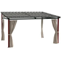 Pergola con Tende Laterali e Tetto Retrattile in PC, in Alluminio e Metallo, 345x300x215-255 cm, Crema
