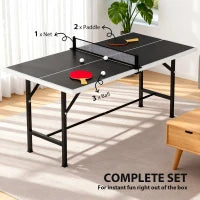 Mini Tavolo da Ping-Pong Pieghevole con Rete 2 Racchette e 3 Palline per Interni ed Esterni 152x76x70 cm Nero
