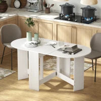 Tavolo Pieghevole per 6 Persone con 2 Ribalte Ovale in Legno, 163x80x75 cm, Bianco