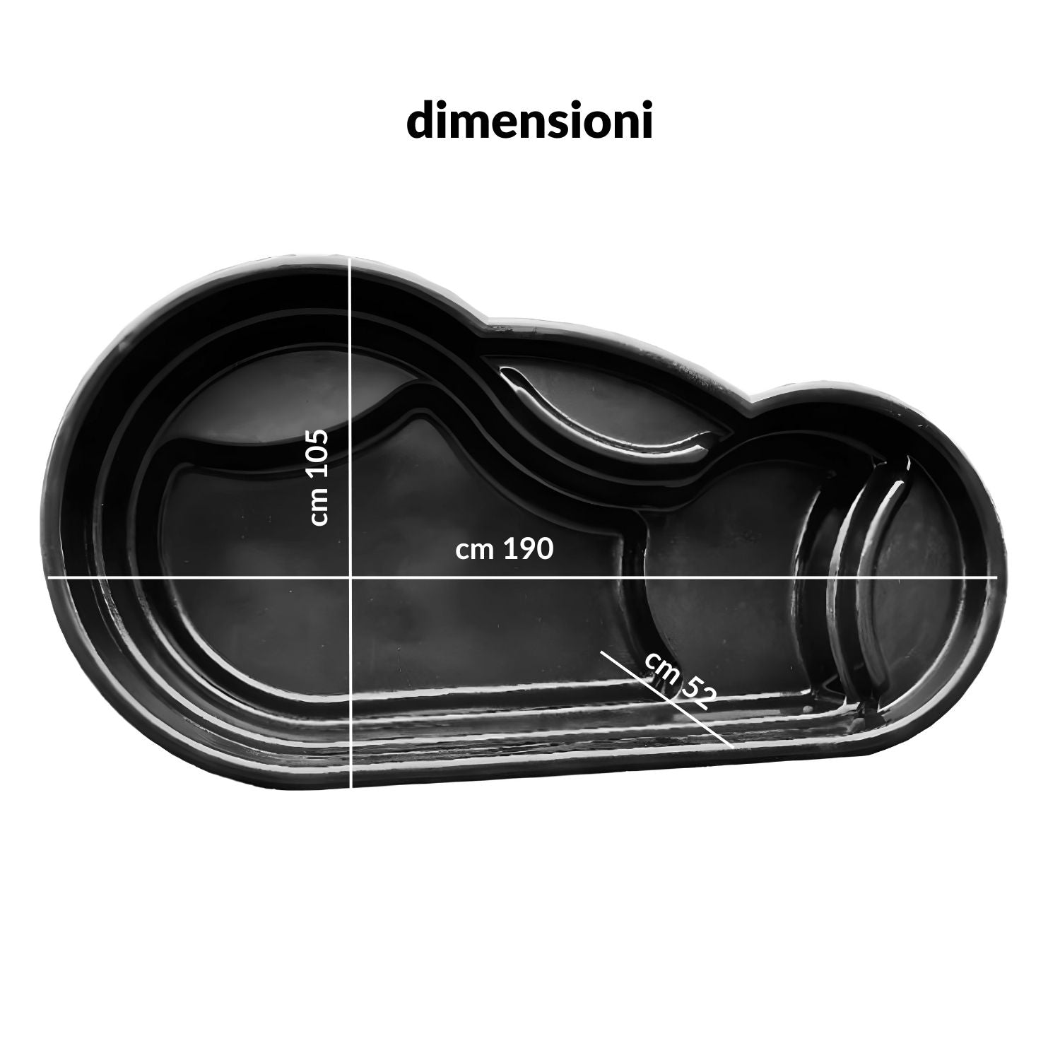 Laghetto da giardino tovel nero litri 500 da 190x105xh52