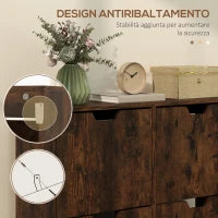 Mobile Scarpiera con 4 Cassetti Ribaltabili a 2 Livelli per 16 Paia, in Legno, 95x26x95 cm, Marrone