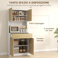 Credenza Cucina con Armadietti a 2 Ante e Cassetto, 80x40x180cm, Colore Legno