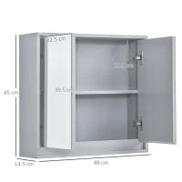 Armadietto Bagno con Specchio a 2 Ante, Specchio Bagno Contenitore con Ripiano Regolabile in Legno, 48x14.5x45cm, Grigio