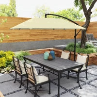 Ombrellone a Sbalzo con Copertura Regolabile e Base a Croce, in Metallo e Poliestere, 260x304x245 cm, Crema