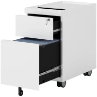 Schedario per Ufficio con 2 Cassetti, Fessura a Busta e Barra per Appendere, in Acciaio, 30x50x53.5 cm, Bianco