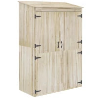 Casetta da Giardino in Legno di Abete con 2 Porte e Ripiani, 120x57x183cm, Naturale