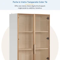 Vetrinetta Moderna in Vetro con Illuminazione LED a 16 Colori, Doppie Porte e Ripiani Regolabili, 80x40x160 cm - Mobiletto Porta TV, Bianco