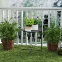 Tavolino da Giardino con Vassoio Rimovibile e Gambe Pieghevoli in Acciaio, Ø46x50 cm, Nero