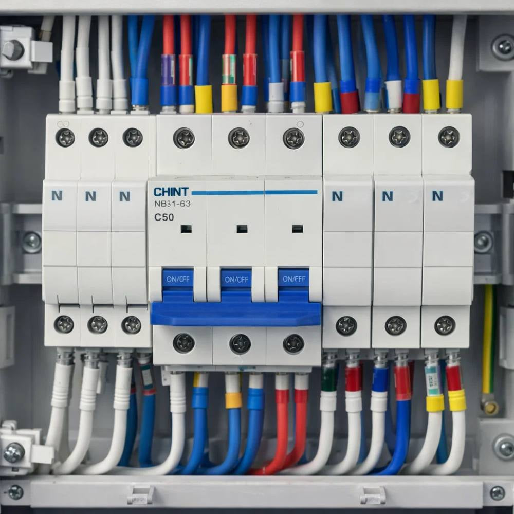 Chint nb1-63 interruttore magnetotermico 3p curva c 6ka guida din *** ampere 50 ampere, confezione 1