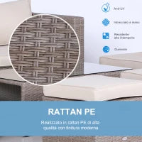 Salotto da Esterno in Rattan PE da 8 Pezzi, Set Mobili da Giardino Salvaspazio con Poltrone, Tavolini e Sgabelli, Grigio