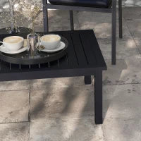 Tavolino Rettangolare con Piano a Doghe per Interno/Esterno, in Alluminio, 100 x 60 x 37 cm, Nero