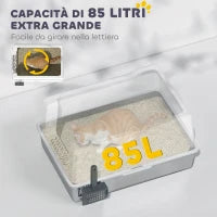 Lettiera per Gatti Impermeabile con Pareti Rialzate, Vassoio e Paletta, in ABS, 71x50.8x35.5 cm, Bianco