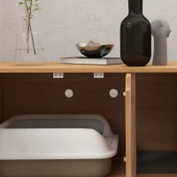 Mobile per lettiera maisonette per gatti su piedi, 2 in 1 porte stile scandinavo 80 x 48 x 48 cm naturale e bianco