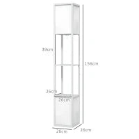 Lampada da Terra Moderna con 2 Paralumi e 2 Ripiani per Lampadine E27 Max. 40W, 26x26x156 cm, Bianco