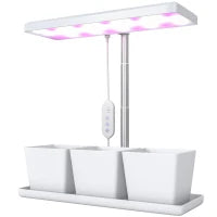 Lampade per Pianta da 30 Luci LED con 3 Vasi, Timer e Illuminazione Regolabile, 31.8x13.4x18.6-35.6 cm, Bianco