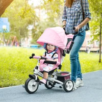 Triciclo per Bambini 1-5 Anni con Maniglione e Tettuccio Regolabile, 102x49x102 cm, Bianco e Rosa