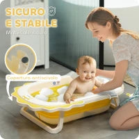 Vaschetta Bagnetto Pieghevole per Neonati con Cuscinetto e Lavabo, in Plastica Antiscivolo, 80.5x55x20 cm, Giallo