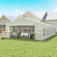 Tendone da Giardino con Pareti Removibili, in Acciaio e PP, 12x6x3.2 m, Bianco
