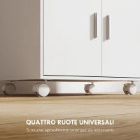 Mobile Microonde in Legno con Cassetto, Armadietto a 2 Ante e 2 Ripiani, 59x40x92 cm, Bianco