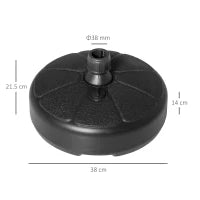 Base per Ombrellone Rotonda in Plastica Riempibile con Acqua e Sabbia, per Pali da 38 mm, Ø38 cm, Nero