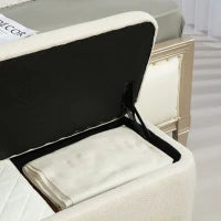 Pouf con Spazio di Archiviazione, Panca con Imbottitura in Schiuma, Effetto Lino, 111 x 44 x 44.5 cm, Beige