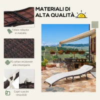 Sdraio Lettino da Giardino Ergonomica con Cuscino Rimovibile Pieghevole Rattan 196x61x53cm Bianco