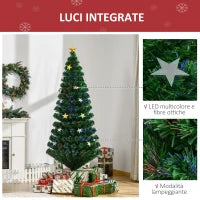 Albero di Natale 180cm con 27 Luci LED, Fibre Ottiche e 230 Rami, Albero di Natale Artificiale