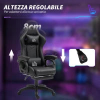 Sedia da Gaming Reclinabile a 125° e Massaggiante in Finta Pelle con Poggiapiedi, 65x68x120-128 cm, Nero