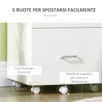 Armadietto da Ufficio con 2 Cassetti e 5 Ruote, Schedario in MDF e Truciolato, 43x45x72 cm, Bianco