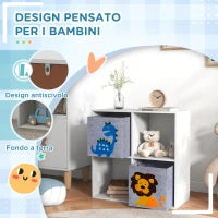 Scaffale Portagiochi per Bambini con 4 Scomparti e Contenitori, 61.8x29.9x61.8cm, Bianco
