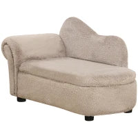 Divano per Cani Rialzato con Spazio Portaoggetti a Scomparsa, in Legno e Tessuto Vellutato, 80x40x46 cm, Beige