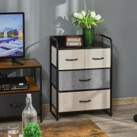 Cassettiera con 4 Cassetti in Tessuto, 58 x 29 x 78,5 cm, Nero Grigio Beige