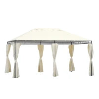 Gazebo da Giardino 4x3m con 6 Pareti Rimovibili in Poliestere Anti UV, Crema