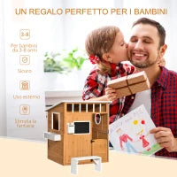 Casetta per Bambini in Legno da Esterno con Porta, Finestre, Panca, Portavasi 122x108x135.5cm Gialla