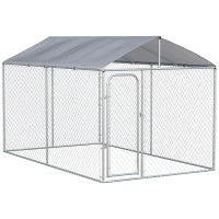 Kennel per Cani in Metallo Galvanizzato con Tettuccio in Tessuto Oxford e Porta con Blocco, 400x230x232cm, Argento