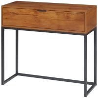 Consolle da Ingresso Minimal con Cassetto, in Legno e Acciaio, 80x30x76 cm, Color Legno e Nero