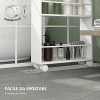 Carrello per Cucina e Bagno Salvaspazio a 3 Livelli con Barre Laterali e Ruote con Freni, 45x15x80 cm, Bianco