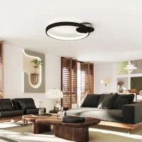 Plafoniera LED Moderna a 2 Anelli con Temperatura Colore Regolabile, Potenza 30W, Nero