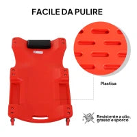 DURHAND Carrello da Meccanico con Poggiatesta Imbottito e 2 Vassoi Laterali in Plastica Rossa, 100x48x12 cm